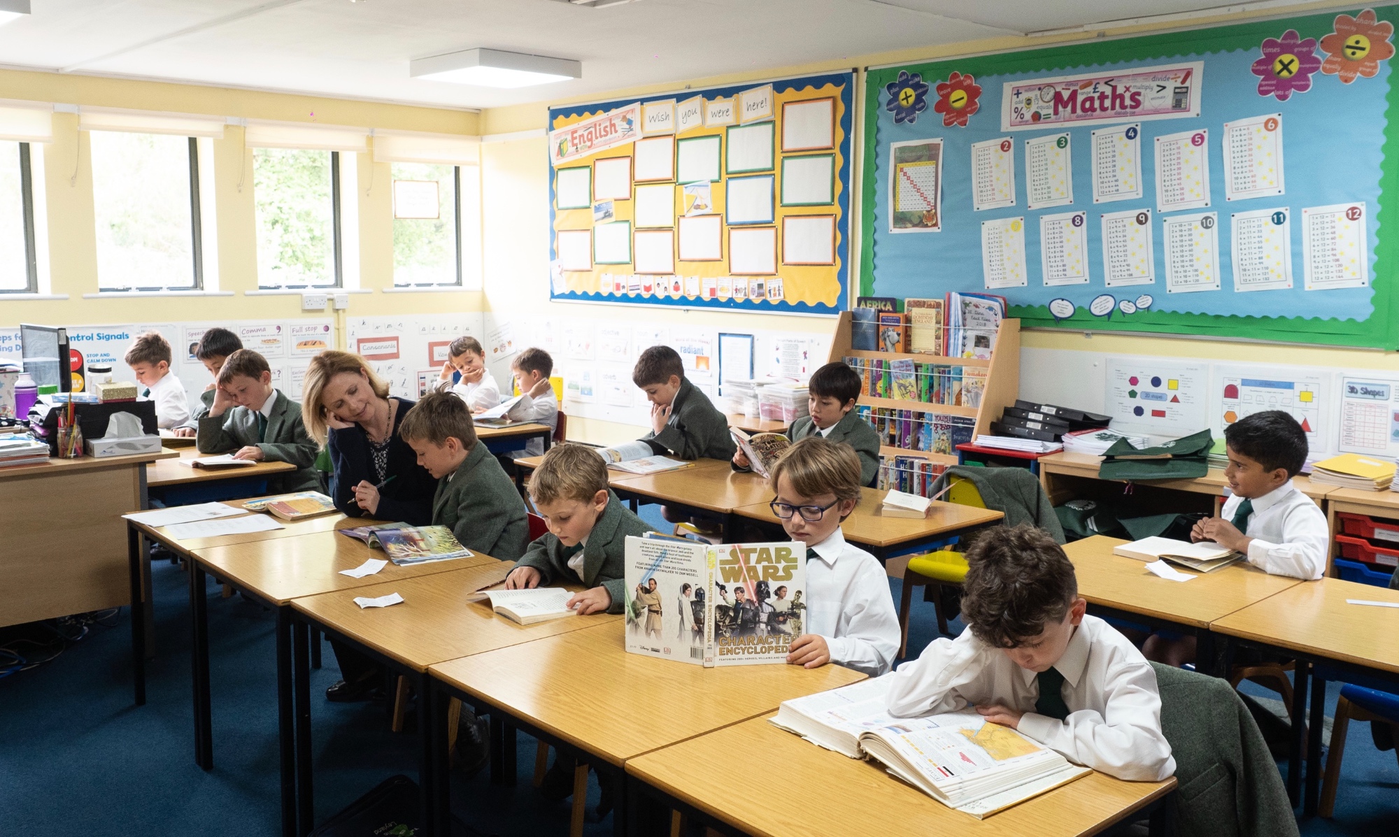 Boys working in classroom