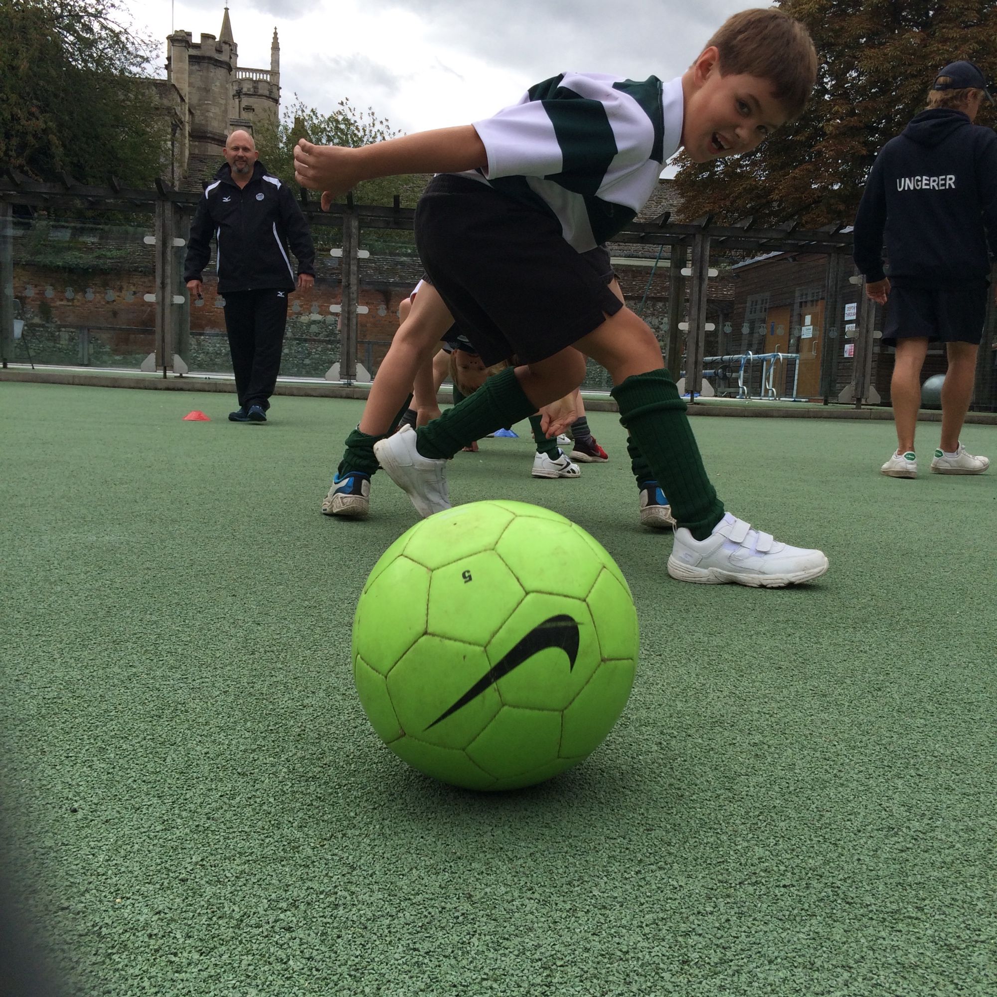 Younger boys in football training