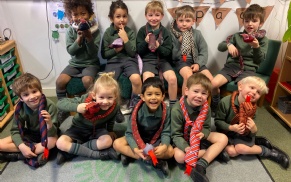 Group of Y1 boys with their homemade snakes